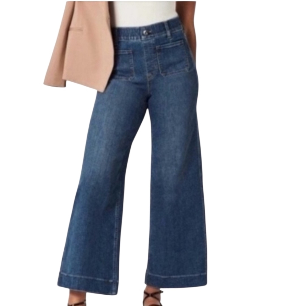 SM SPANX On-the-Go Wide Leg Denim Jeans Medium Wash Tummy Control
